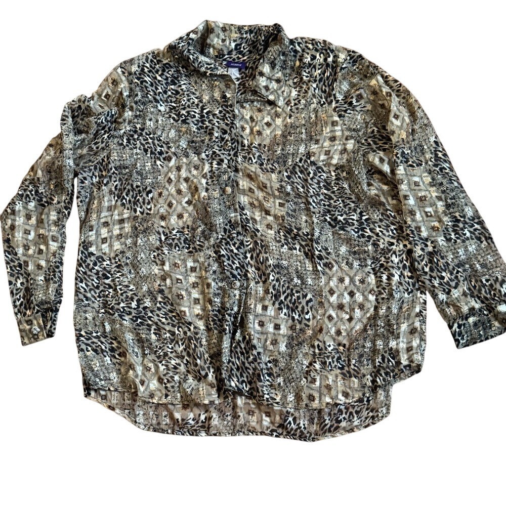 Resource VTG Animal Print Button-Up Blouse S/1X Y2k Retro Boho Tribal Oversized‎